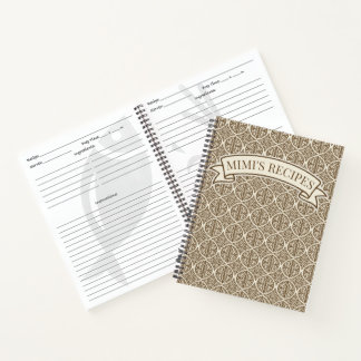 Vintage Brown Damask Kitchen Recipe  Notebook