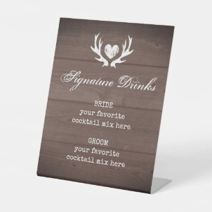 Vintage brown deer antler wedding signature drinks pedestal sign