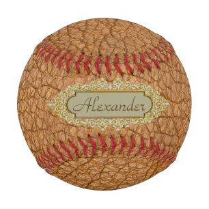 Vintage Brown Faux Leather With Golden Custom Name Baseball
