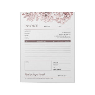 Vintage Brown Floral Art Business Invoice Template Notepad