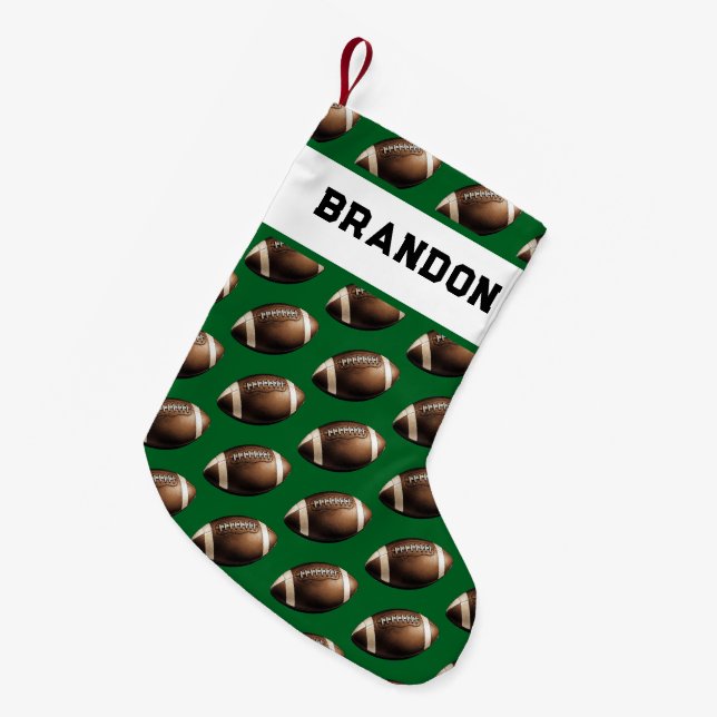Vintage Brown Football Pattern Name Small Christmas Stocking (Front (Hanging))