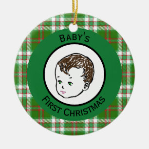 Vintage Brown Hair Baby's First Christmas Ceramic Ornament
