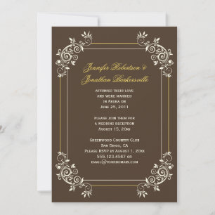 Vintage Brown Ivory Gold Swirls Post Wedding Invitation