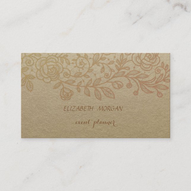 Vintage Brown Kraft Paper,Lace Business Card (Front)