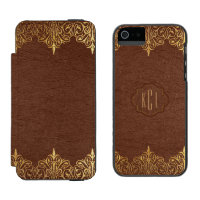 Vintage Brown Leather & Floral Gold Lace Frame