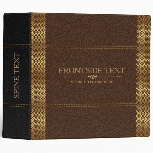 Vintage Brown Leather Print Gold Frame Binder (Front/Spine)