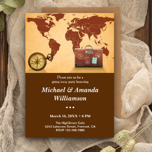 Vintage Brown Monde Carte Farewell Party Invitatio