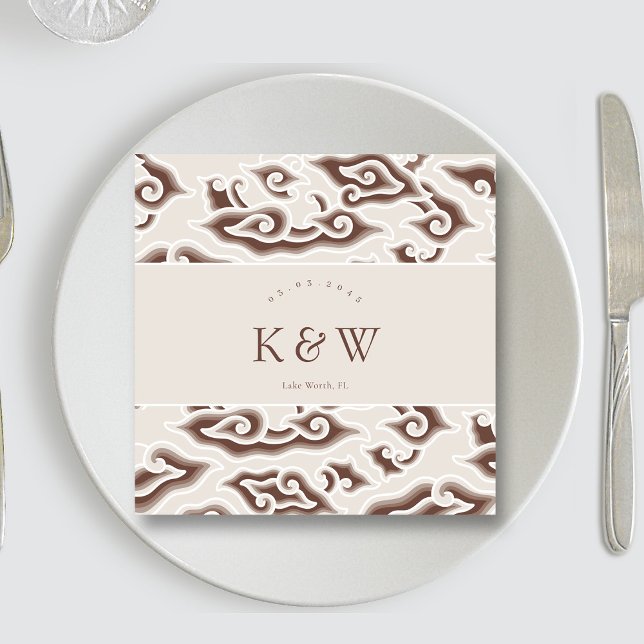 Vintage Brown Monochrome Batik Initials Wedding Napkin (Vintage Brown Monochrome Batik Initials Wedding Napkins)