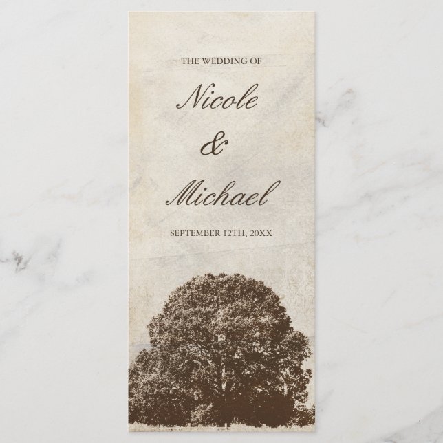 Vintage Brown Oak Tree Fall Wedding Program (Front)