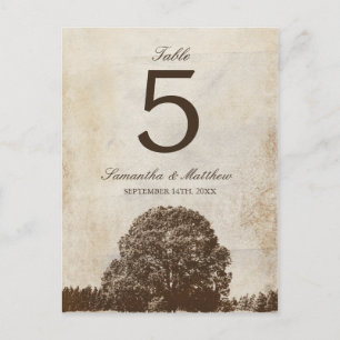 Vintage Brown Oak Tree Fall Wedding Table Number Postcard