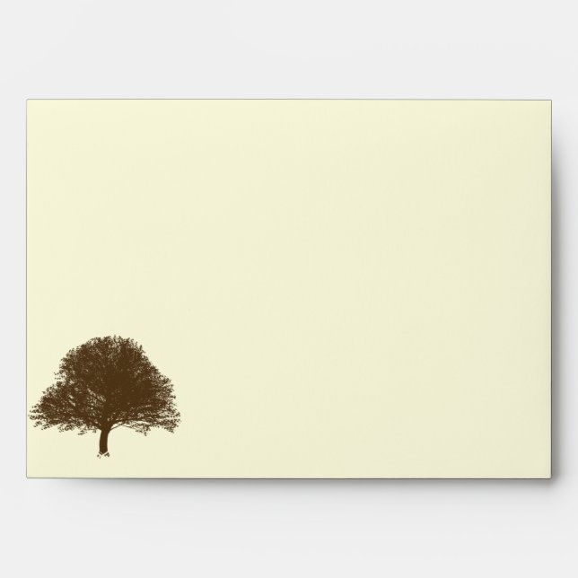 Vintage Brown Oak Tree on Cream Wedding Envelope (Front)