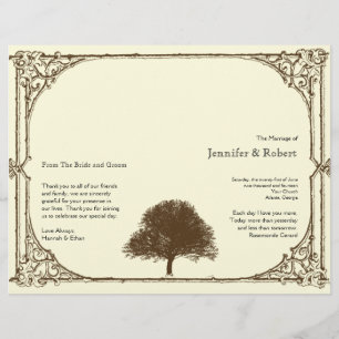 Vintage Brown Oak Tree on Cream Wedding Program