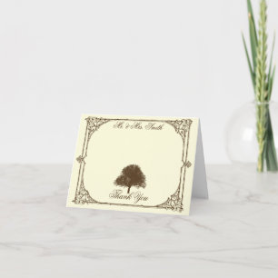 Vintage Brown Oak Tree on Cream Wedding Thank You