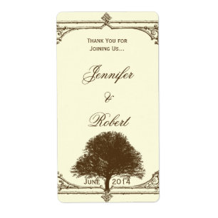 Vintage Brown Oak Tree on Cream Wine Label
