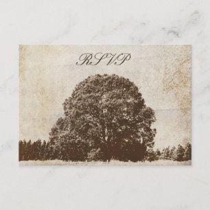 Vintage Brown Oak Tree Wedding Response Card