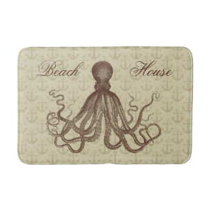 Vintage Brown Octopus with Anchors Beach House Bath Mat