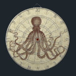 Vintage Brown Octopus with Anchors Dartboard<br><div class="desc">This beautiful antique octopus drawing* from the 19th Century has been recolored brown and placed on a pretty light brown-beige distressed / grunge background with a faint anchor pattern. The result is an original dartboard to match your nautical and beach theme home decor. The fancy, Victorian octopus has plenty of...</div>