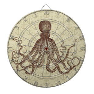 Vintage Brown Octopus with Anchors Dartboard