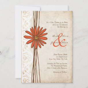 Vintage Brown & Orange Daisy Wedding Invitation