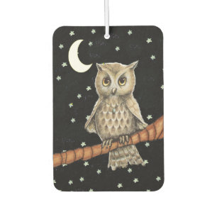 Vintage Brown Owl Necklace Crescent Moon Stars Air Freshener