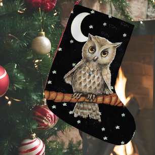 Vintage Brown Owl Necklace Crescent Moon Stars Small Christmas Stocking