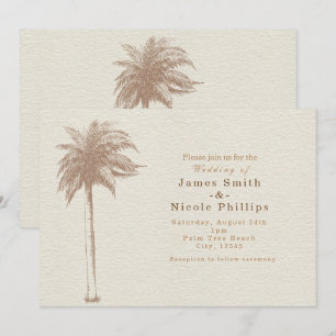 Vintage Brown Palm Tree Beach Invitations de maria