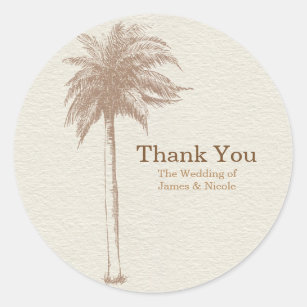 Vintage Brown Palm Tree Beach Wedding Favour Classic Round Sticker