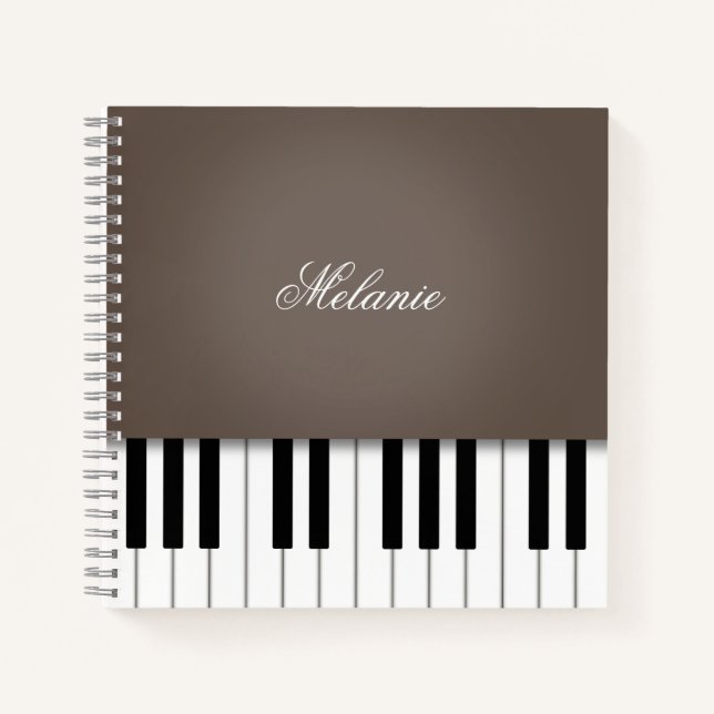 Vintage Brown Piano Music Keyboard Personalized Notebook (Front)