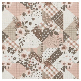 Vintage Brown Pink Cottagecore Farmhouse Quilt Fabric