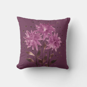 Vintage Brown Purple Floral Throw Pillow