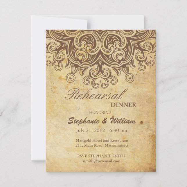 Vintage Brown Rehearsal Dinner Card (Front)