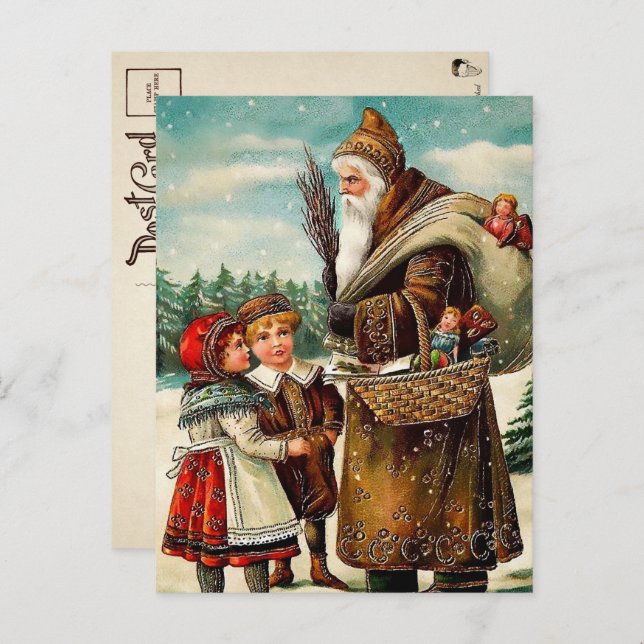 Vintage Brown Robed Angry Santa Christmas Postcard (Front/Back)