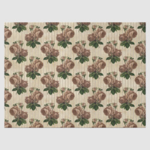 Vintage Brown Roses and Stripes Decoupage Tissue Paper