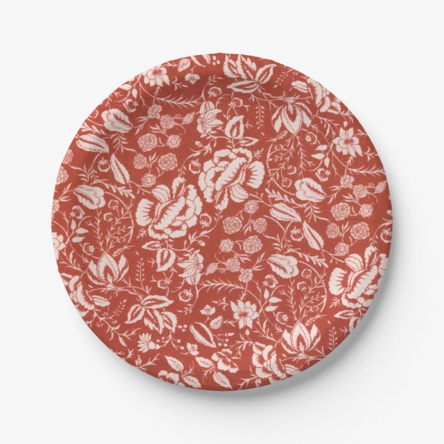 Vintage Brown Rustic Floral Garden Paper Plate (Front)