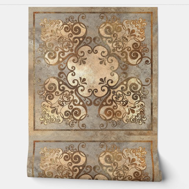 Vintage Brown Sepia Ornate Tile 1 Wallpaper (Unrolling)