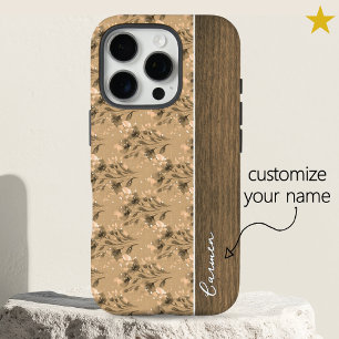 Vintage Brown Spring Flowers Wood Custom Name  iPhone 16 Pro Case