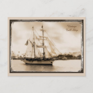 Vintage Brown-Toned Tall Ship Post Card