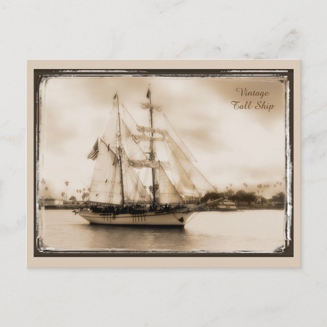 Vintage Brown-Toned Tall Ship Post Card (Front)