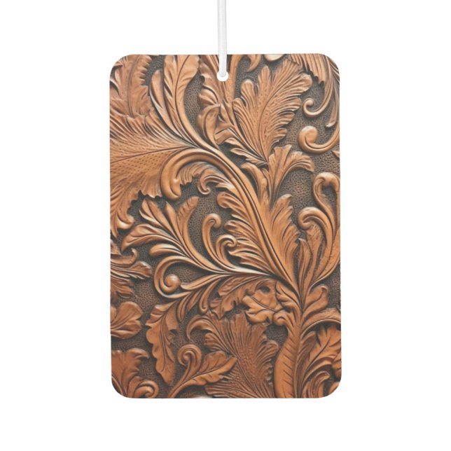 Vintage brown tooled leather  air freshener (Front)