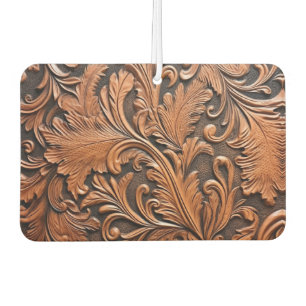Vintage brown tooled leather  air freshener