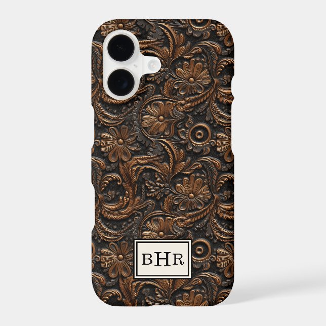Vintage Brown Tooled Leather Monogrammed (Back)