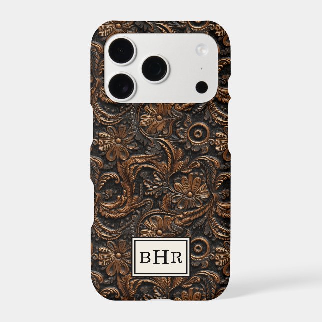 Vintage Brown Tooled Leather Monogrammed (Back)