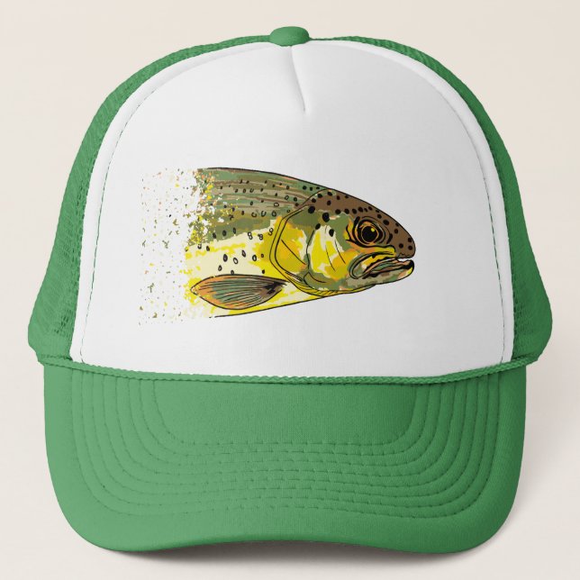 Vintage Brown Trout Fly Fishing Fisherman Trucker Hat (Front)