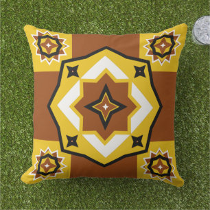Vintage brown yellow pattern rustic design outdoor pillow