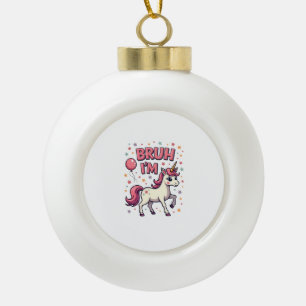Vintage Bruh I'm 8 Unicorn Birthday Party Cute Ret Ceramic Ball Christmas Ornament
