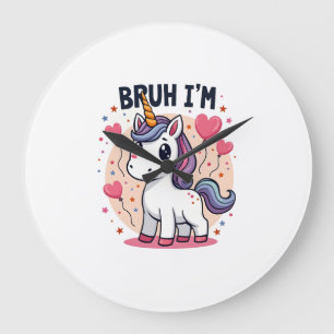 Vintage Bruh I'm 8 Unicorn Birthday Party Cute Ret Large Clock