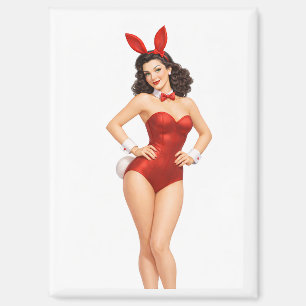 Vintage Brunette Pin-Up Bunny Girl Bodysuit  Magnet