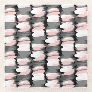 Vintage brush strokes, grey-pink decor. glass coaster
