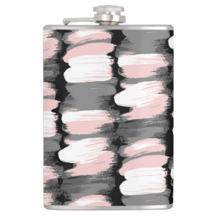Vintage brush strokes, grey-pink decor. hip flask