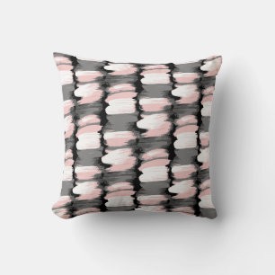 Vintage brush strokes, grey-pink decor. throw pillow